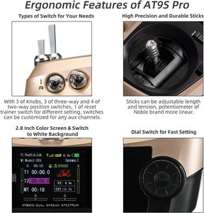 Transmisor <span class=keywords><strong>RadioLink</strong></span> <span class=keywords><strong>AT9S</strong></span> <span class=keywords><strong>Pro</strong></span> 2,4G 9CH RC con espectro de dispersión dual híbrido para modelos de drones/aviones/RC - Product Image 6