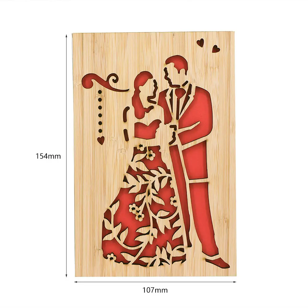 Personal isierte benutzer definierte OEM handgemachte laser geschnittene Bambus Holz Liebe Hochzeits einladung Grußkarten