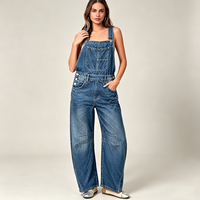 Salopette en jean extensible taille haute pour femme, délavage moyen, style streetwear moderne