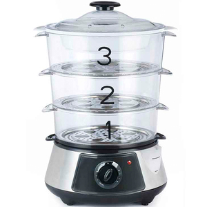 Vaporera Eléctrica <span class=keywords><strong>de</strong></span> Alimentos <span class=keywords><strong>de</strong></span> 800W para <span class=keywords><strong>Cocinar</strong></span> <span class=keywords><strong>al</strong></span> <span class=keywords><strong>Vapor</strong></span>, 3 Niveles, Bandejas <span class=keywords><strong>de</strong></span> Acero Inoxidable, Cocción Rápida y Simultánea, Uso Doméstico, 11.5L - Product Image 1