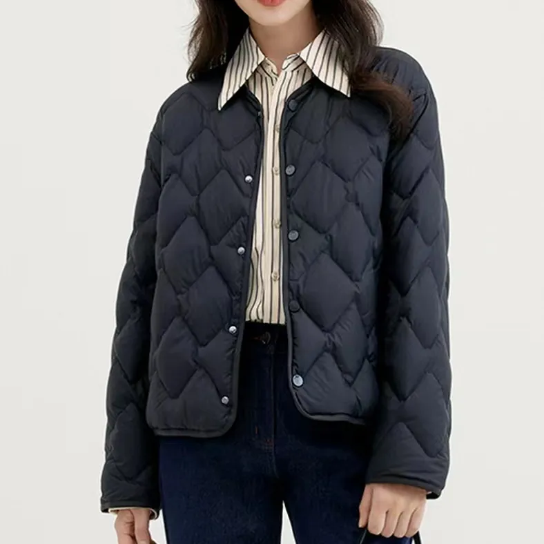2023 New Autumn Winter Ultra Light Collarless Soft Puffer Jacket Women Casual Loose Single Breasted 90% Duck Down Coat