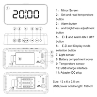 Réveil numérique à LED Thermomètre Grand Nombre Snooze Rétro-Éclairage Température Électronique Bureau Chargeur USB Réveil Intelligent