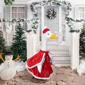 Tenue de Noël Madame Noël pour oie décorative de jardin en ciment ou en plastique de 23 pouces de hauteur - Product Image 5