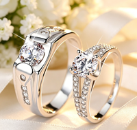 Ensemble de bagues assorties pour couple en gros, avec zircone cubique et pierre ronde, pour homme et femme, pour promesse, mariage, fiançailles, bijoux cadeau