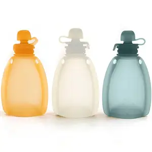 4oz kantong makanan silikon dapat digunakan kembali untuk penyimpanan makanan bayi dan balita buatan rumah