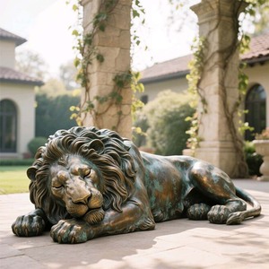 Statue de lion couché en bronze décorative pour parc extérieur, sculpture en métal grandeur nature pour jardin - Product Image 2