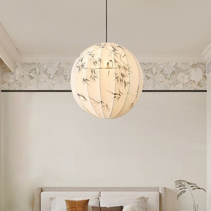 Chinese Style Hand Painted Fabric Pendant <b>Light</b> Round E27 LED Bulb For Living Room <b>Dining</b> Room Tea House Decor - Product Image 3