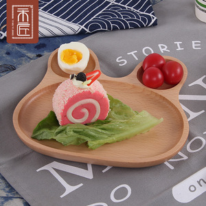 Bandeja de madera con forma de manzana, plato dividido con diseño de dibujos animados para niños, plato para desayuno y merienda para bebés - Product Image 3