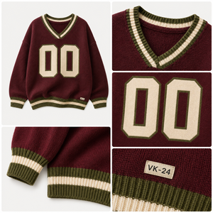 Pull personnalisé pour femme en jersey 100% coton rayé, col en V, avec nom et numéro d'équipe, pull sportif - Product Image 6