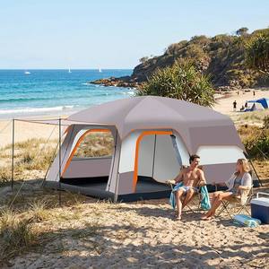 Tente de camping familiale grande capacité imperméable pour 8 à 12 personnes, abri de glamping gris portable à montage facile en 5 minutes - Product Image 3