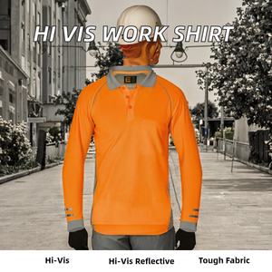 Camisa Polo de Trabajo de Manga Larga de Alta Visibilidad para Hombre, Malla Birdeye y Poliéster Reflectante de Seguridad con Bolsillos, Logotipo Personalizable para Ropa de Trabajo - Product Image 3