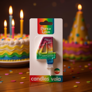 Party Love Birthday <b>Candle</b> Number 4 Multicolor 6Cm For Cake Decorations - Product Image 1