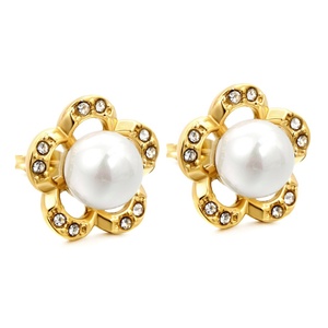 Pendientes de Moda en Oferta, Chapados en Oro de 18k, Acero Inoxidable, Circonita Cúbica, Joyería Impermeable, Diamantes, Perlas, Diseño de Flor Hueca - Product Image 1
