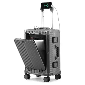 सभी एल्यूमीनियम-मैग्नीशियम मिश्र धातु यात्रा सूटकेस पुरुषों का बिजनेस रोलिंग सामान पहियों पर ट्रॉली सामान कैरी-ऑन केबिन सूटकेस