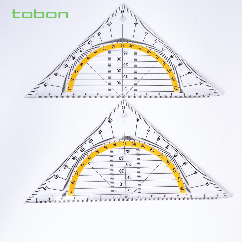 Juego de regla triangular de escala de plástico transparente, transportador cuadrado