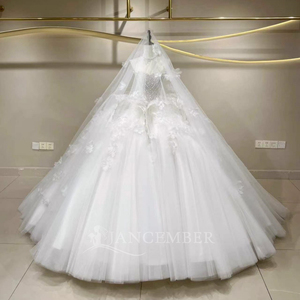 JFH87 Vestido de Novia Princesa Sin Tirantes Color Marfil con Flores Florales, Estilo Imperio, Hinchado, Cola Capilla, Moderno, con Lentejuelas y Encaje - Product Image 2