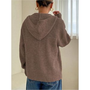 Cardigan à capuche personnalisé pour femme, tricoté, à épaules tombantes, zippé, pull décontracté pour l'automne et l'hiver - Product Image 1