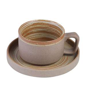Ensemble tasse et soucoupe à café en céramique <span class=keywords><strong>rustique</strong></span> rétro fait main, style vintage, pour la maison, les bars, les restaurants ou les cafés - Product Image 5