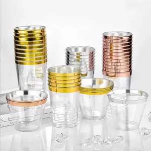 100 adet şeffaf plastik bardaklar 9oz eski moda Tumblers fantezi düğün parti kristal içecek bardakları için şarap suyu buzlu kahve