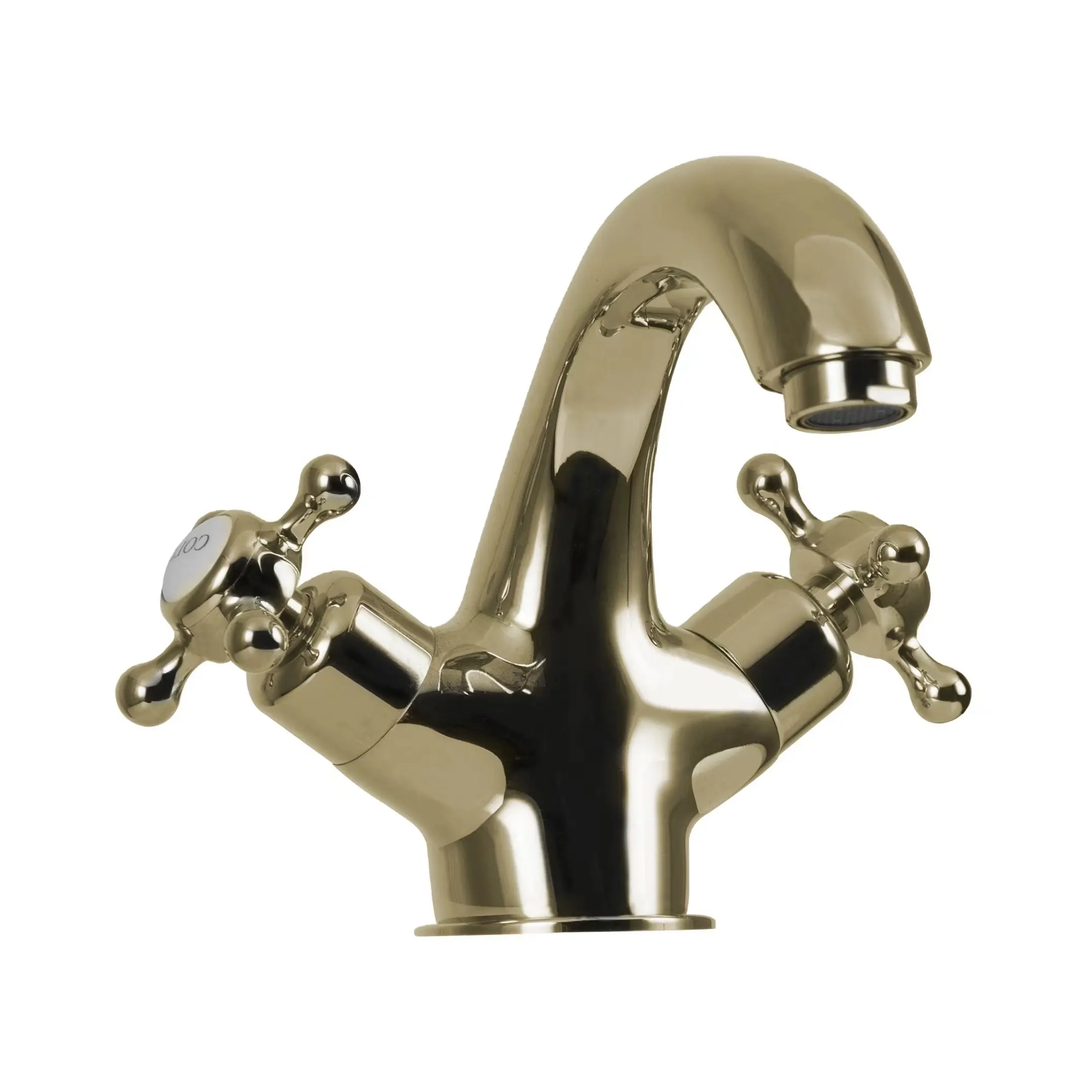 UK สไตล์ข้าม Handwheel ดาดฟ้าติดตั้งทองเหลืองผสมอ่างที่มี2มือจับสำหรับห้องน้ำ