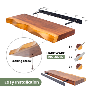 Bộ 2 23.6 "mộc mạc bằng gỗ treo tường nổi Kệ rắn suar gỗ sống cạnh thiết kế cho lưu trữ lưu trữ chủ kệ - Product Image 5