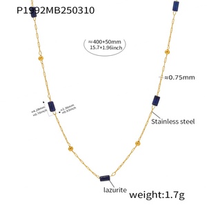 Collier et bracelet en acier inoxydable plaqué or 18 carats avec pierres naturelles colorées, collier en acier inoxydable avec pierres naturelles irrégulières - Product Image 3
