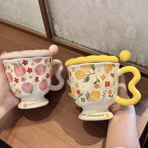 Taza de Café de Cerámica Creativa <span class=keywords><strong>con</strong></span> Tapa, Diseño de Durazno <span class=keywords><strong>y</strong></span> Limón, Gran Capacidad, para Hogar u Oficina, para Beber <span class=keywords><strong>Agua</strong></span> - Product Image 2