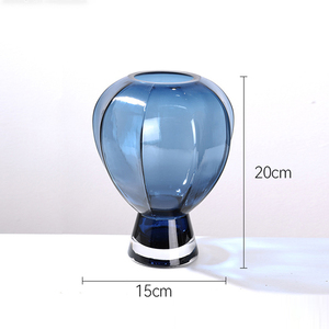 Novedades: Florero de Cristal Transparente en Forma de Hongo Azul, Botella de Vidrio Cilíndrica con Diseño de Flor de Cristal - Product Image 2