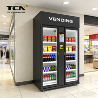 Distributeur automatique intelligent TCN AI de 1074 L pour aliments frais, collations et boissons, avec paiement par carte, fonctionnement 24h/24 et 7j/7, et fonctions visuelles.