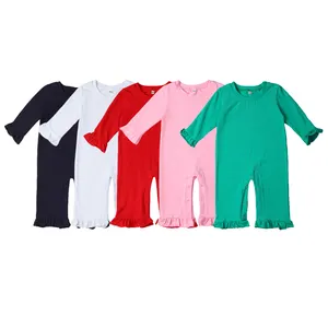 New design Wholesale High Quality New Born long Sleeve ruffle Custom baby Rompers