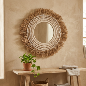 Espejo de Pared Redondo Tejido a Mano Personalizado con Flecos de Ratán, Espejo Decorativo Colgante, Decoración Bohemia Náutica y de Playa - Product Image 2