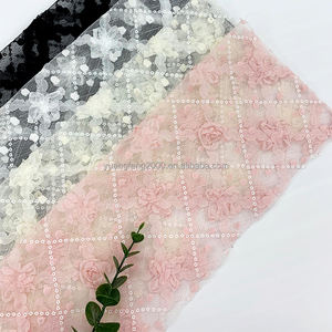 셔닐 실 3D 장미 꽃 리본 자수 레이스 패브릭 메쉬 거즈 얇은 명주 그물 레이스 원단 여성용 웨딩 드레스 어린이 드레스 - Product Image 6