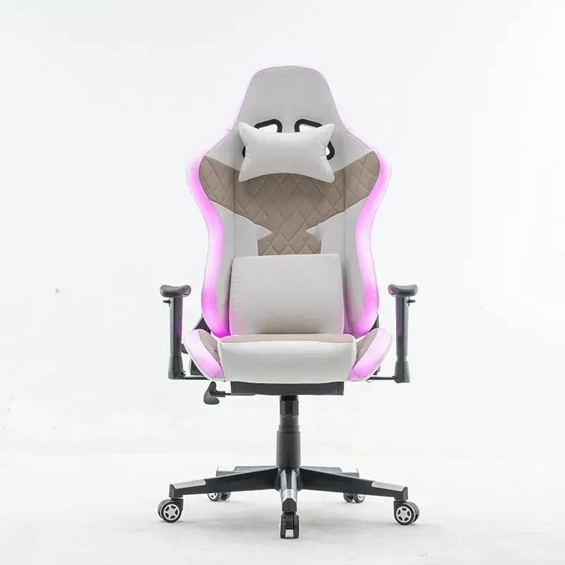 Station de travail de luxe zéro gravité chaise de bureau à domicile LED RVB massage par la chaleur entièrement blanc Pc Cockpit Pc chaise de jeu avec base en nylon