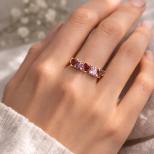 Heart Amethyst Red <b>Garnet</b> <b>Ring</b> Dainty Promise <b>Ring</b> January February Birthstone <b>Ring</b> Handmade 925 Sterling <b>Silver</b> with 18K Gold - Product Image 6