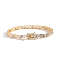Bracelet en laiton Hip Hop plaqué or blanc et chaîne tennis carrée en zircon bling de 4mm