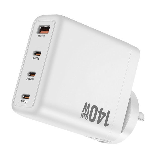 140W USB-C 3A Fast GaN Charger 3-Port Foldable US Plug PD 3.0 SCP Portable Travel Adapter for Home & Office