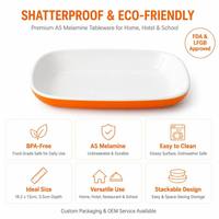 Service de vaisselle en mélamine orange et blanc 18,2x12cm sans BPA, qualité alimentaire FDA LFGB, empilable, écologique, plat de service, vente en gros