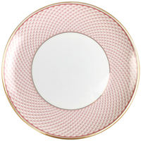 Service d'assiettes de luxe en porcelaine rose avec bord doré et motif géométrique triangulaire pour la décoration de table de mariage