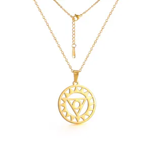 Trendy Geometric Round Sun Pentagram Shape Pendent Necklaces Jewelries Supplier Stainless Steel Necklace Jewelry Women Man