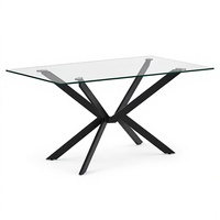 Table à manger rectangulaire moderne avec plateau en verre trempé, pieds en métal noir en forme de X, 6 places, meubles de salle à manger pour la maison, la cuisine et les restaurants