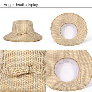 Crème solaire pliable tissé été disquette plage chapeau de paille sac ensemble extérieur chapeau de soleil femmes Fedora disquette chapeau de plage