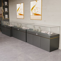 Vitrine d'exposition pour bijoux et objets de musée avec éclairage LED, design sans dos, verre transparent, personnalisable, gris