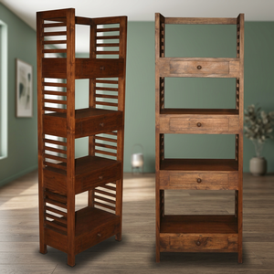 Elegant Antique Solid Teak Wood Book Rack Living Room <b>Display</b> <b>Cabinet</b> W60xD35xH180cm for Home or Kitchen Furniture - Product Image 3