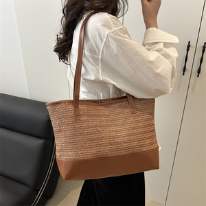 Túi rơm độc đáo của phụ nữ 2025, kết cấu bãi biển đơn giản dệt một túi xách vai với hai thắt lưng - Product Image 2