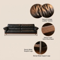 Sofá Chesterfield de Cuero Genuino de Estilo Moderno, Base de Madera y Metal Vintage, Relleno de Esponja, Sofá Recto Ideal para Apartamentos