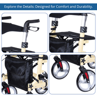 Déambulateur pliant léger Relaxsmith AR2025-Y avec siège et sac, aide à la mobilité stable, certifié CE Classe I, OEM