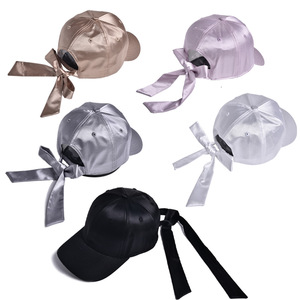 Casquette de baseball en satin pour femmes avec nœud papillon au <span class=keywords><strong>dos</strong></span> Surface brillante Casquette de baseball en satin avec nœud en ruban pour femmes - Product Image 6