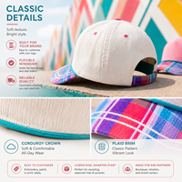 Casquette de baseball Dymf 5 panneaux en velours côtelé vierge, sportive, unisexe, réglable avec boucle métallique, patchwork, visière contrastante, vente en gros