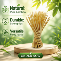 Brochettes en bambou rondes polies naturelles avec emballage en sac OPP, bâtonnets de barbecue jetables pour restaurant, vente en gros de kebab
