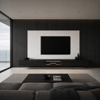 Meuble TV flottant moderne sur mesure avec rangement en base, rangement flottant et coordination d'installation sur mesure